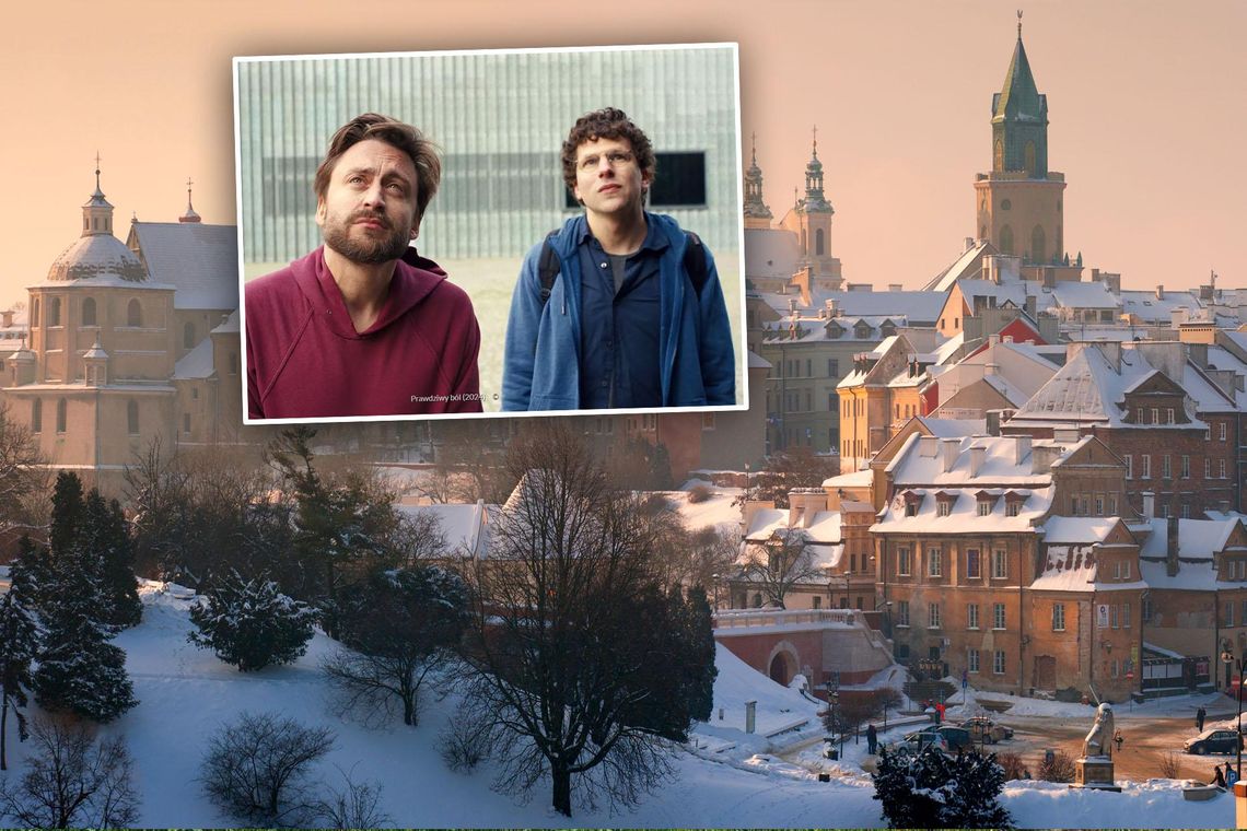 Na zdj. widok na Lublin i kadr z filmu "Prawdziwy ból".